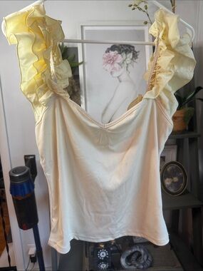Ruffled Strap Cream Tank Top